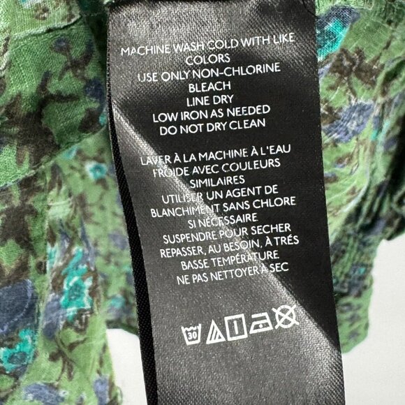 Free People Green/Blue Floral Print Blouse Womens Size M 100% Cotton With Smocke - Picture 9 of 10